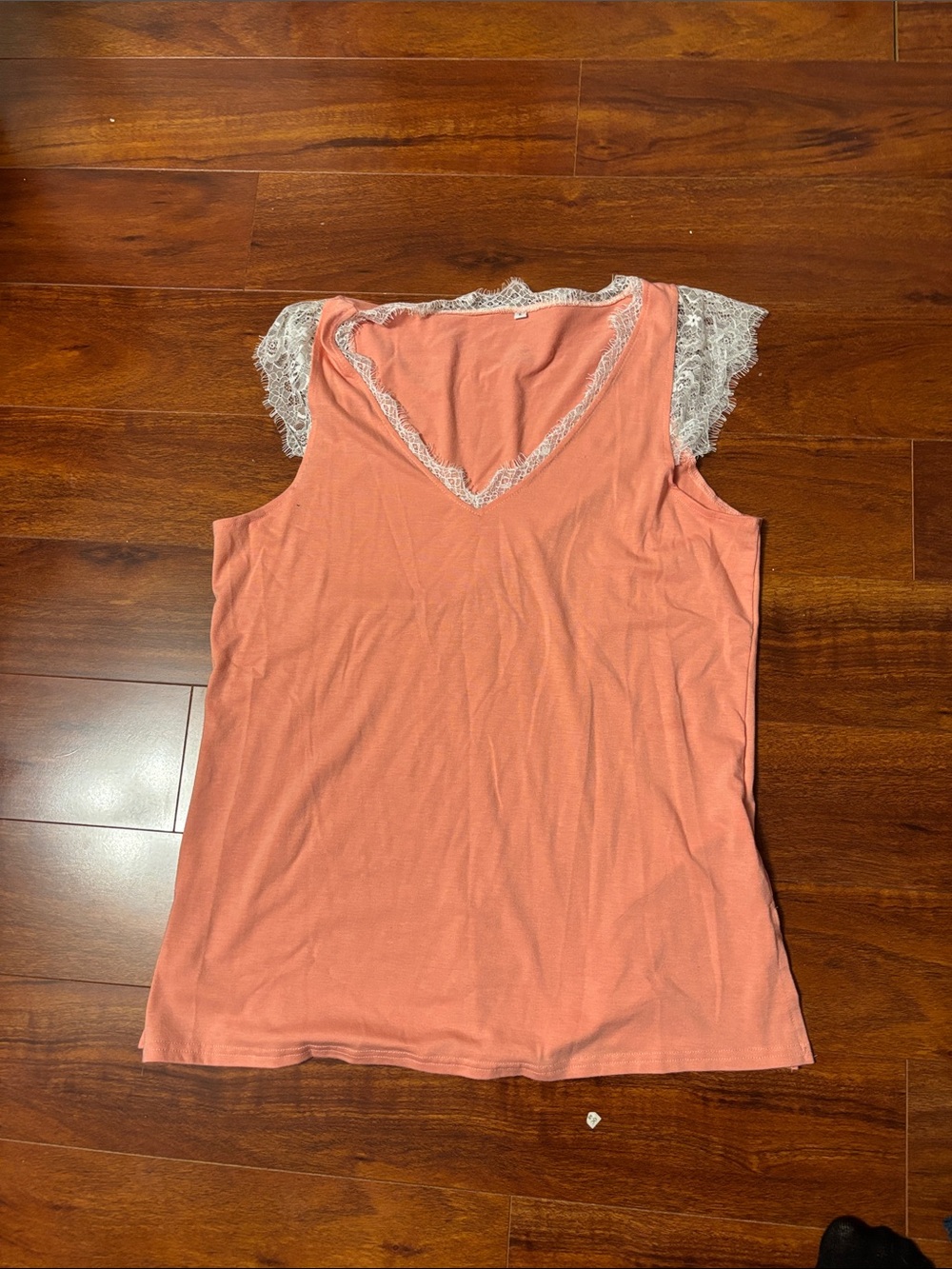 Women's Lace-Trim Coral V-Neck Tank Top